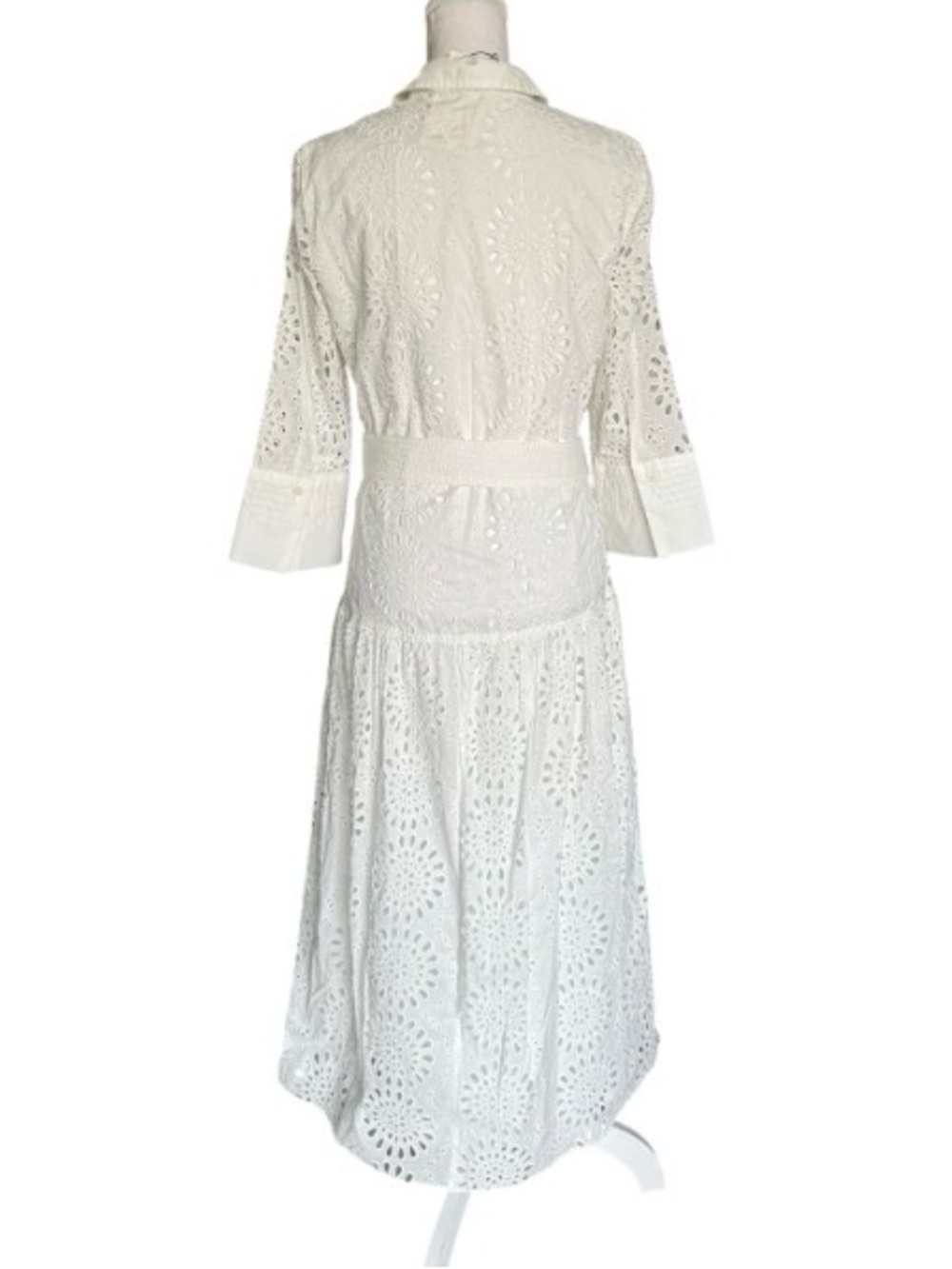 ZARA White Eyelet Shirt Maxi Dress with collar and belt Cotton NWT Medium - Picture 5 of 12